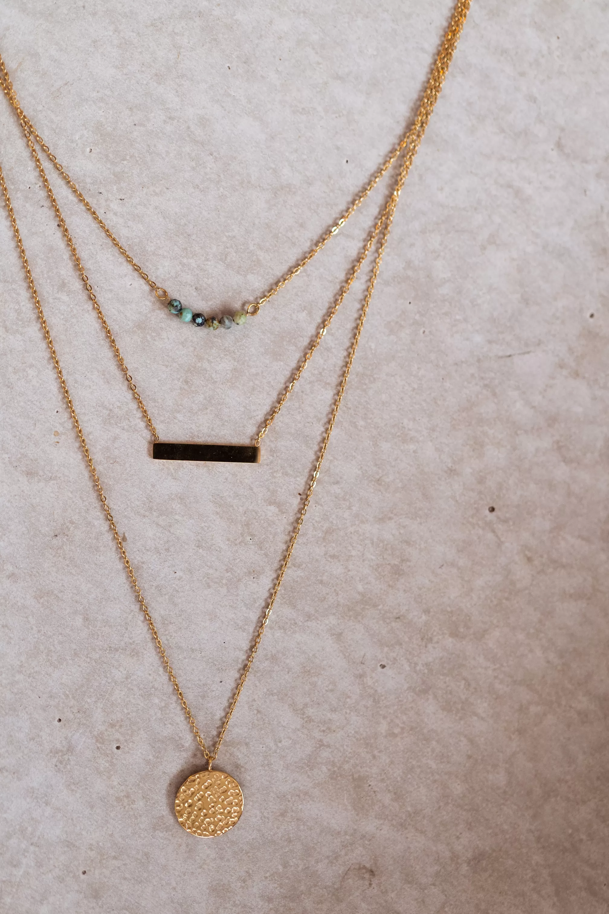 Leora Necklace Golden | Triple Ranks Necklace | Ready To-Porter Online | -Easy Clothes Store