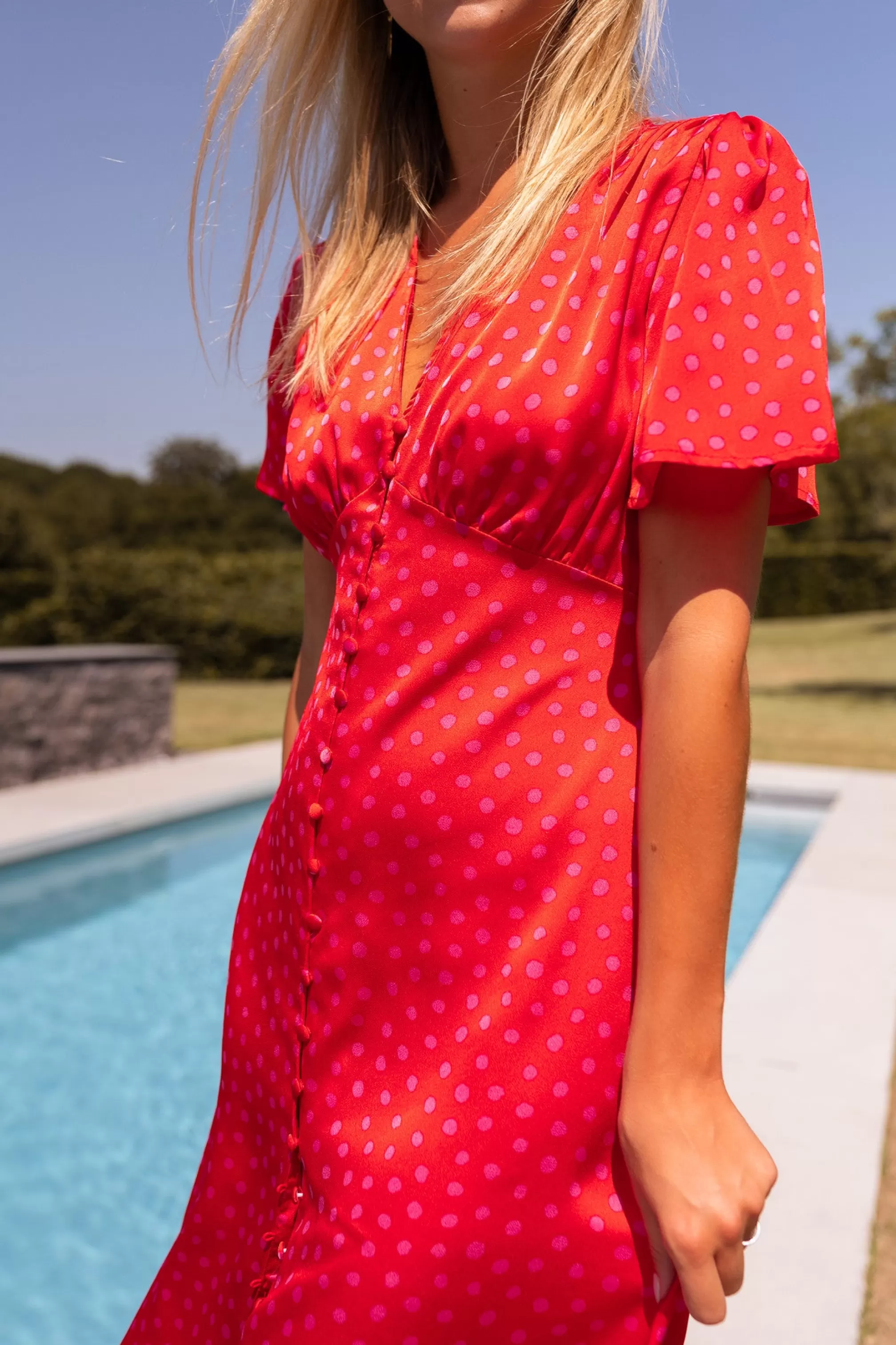 Long DressBaya Pink Polka Dots | Dress Red Midi | Ready To-Porter Online | -Easy Clothes Shop