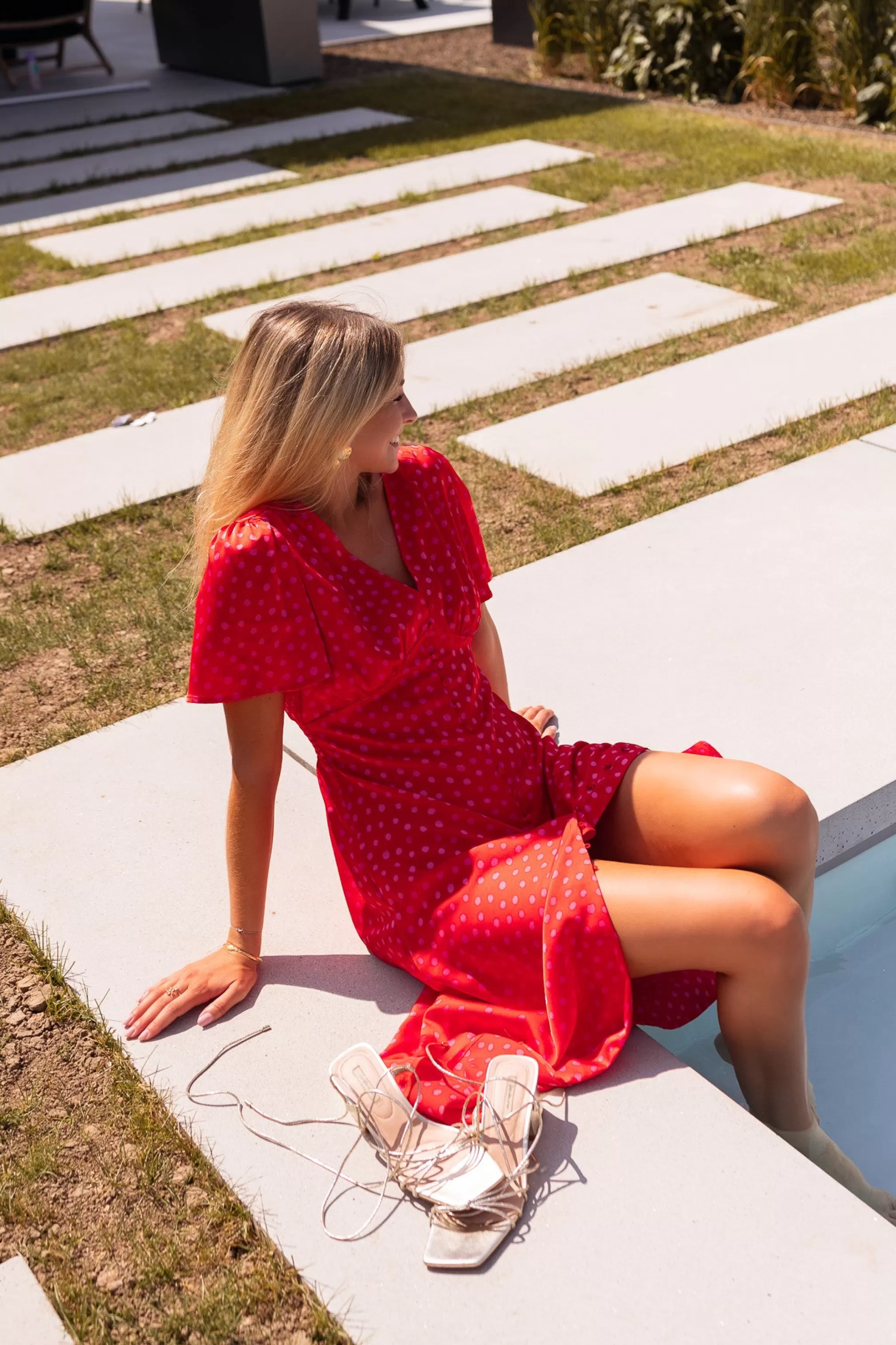 Long DressBaya Pink Polka Dots | Dress Red Midi | Ready To-Porter Online | -Easy Clothes Shop