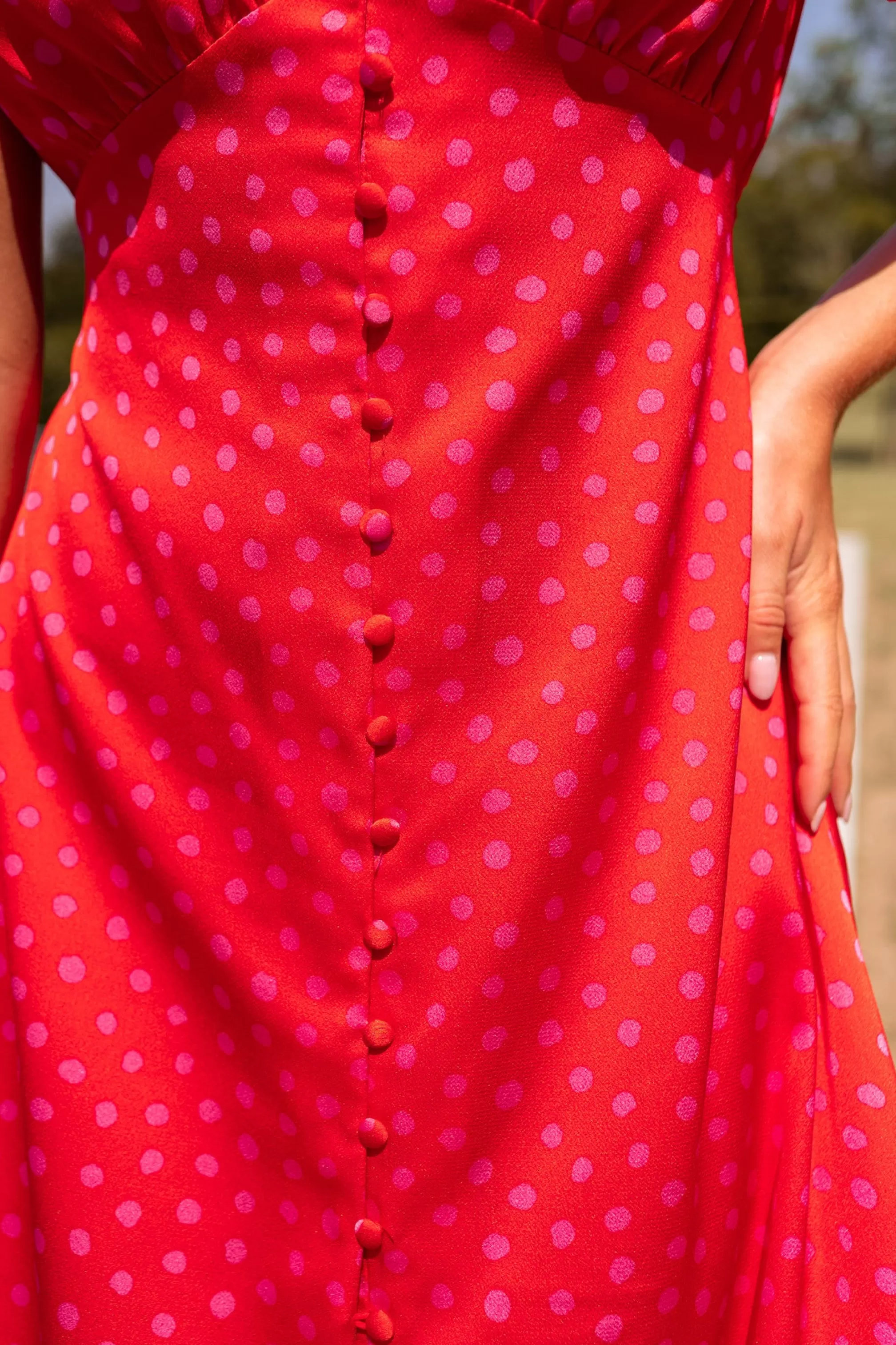 Long DressBaya Pink Polka Dots | Dress Red Midi | Ready To-Porter Online | -Easy Clothes Shop