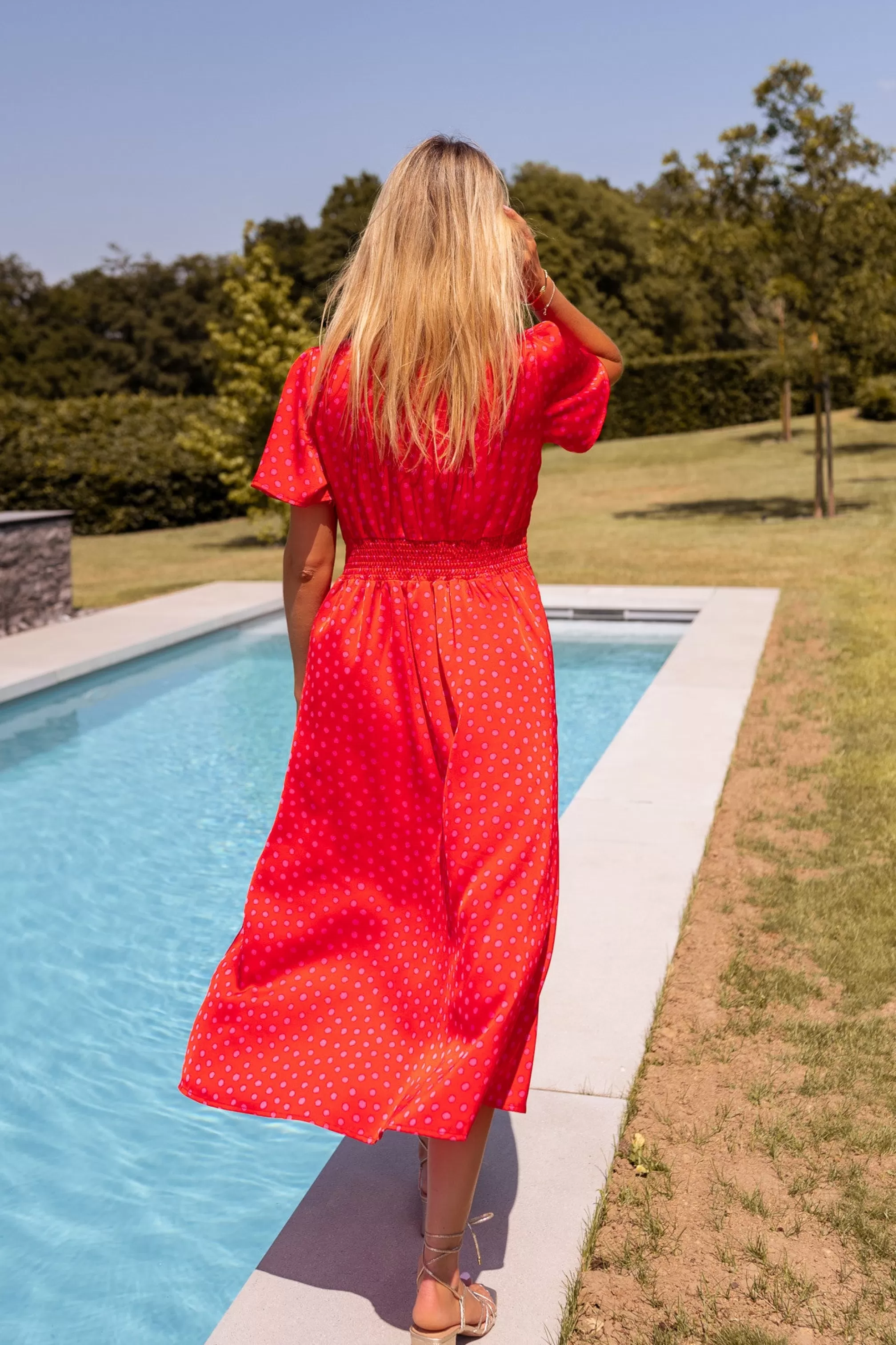 Long DressBaya Pink Polka Dots | Dress Red Midi | Ready To-Porter Online | -Easy Clothes Shop