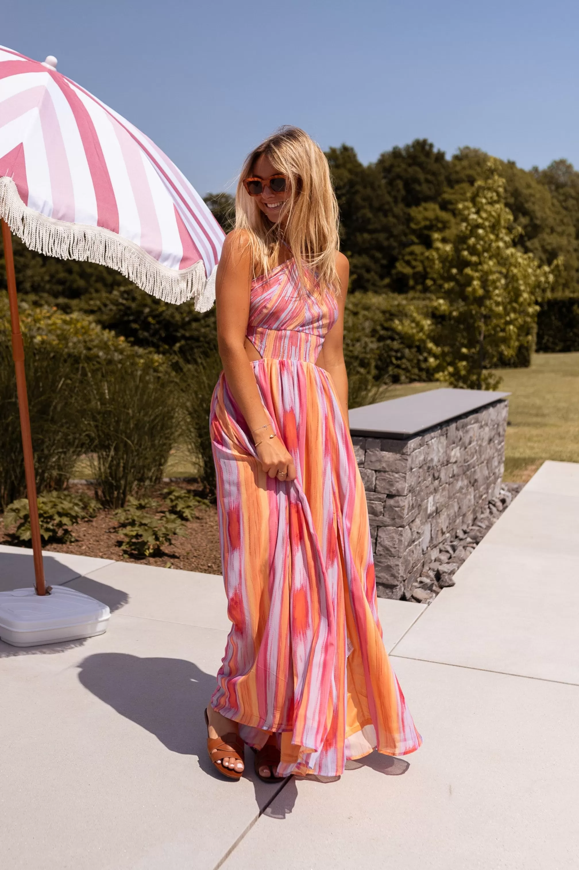 Long DressEmylia Orange And Pink | Dress Colorful Summer | Ready To-Porter Online | -Easy Clothes Best