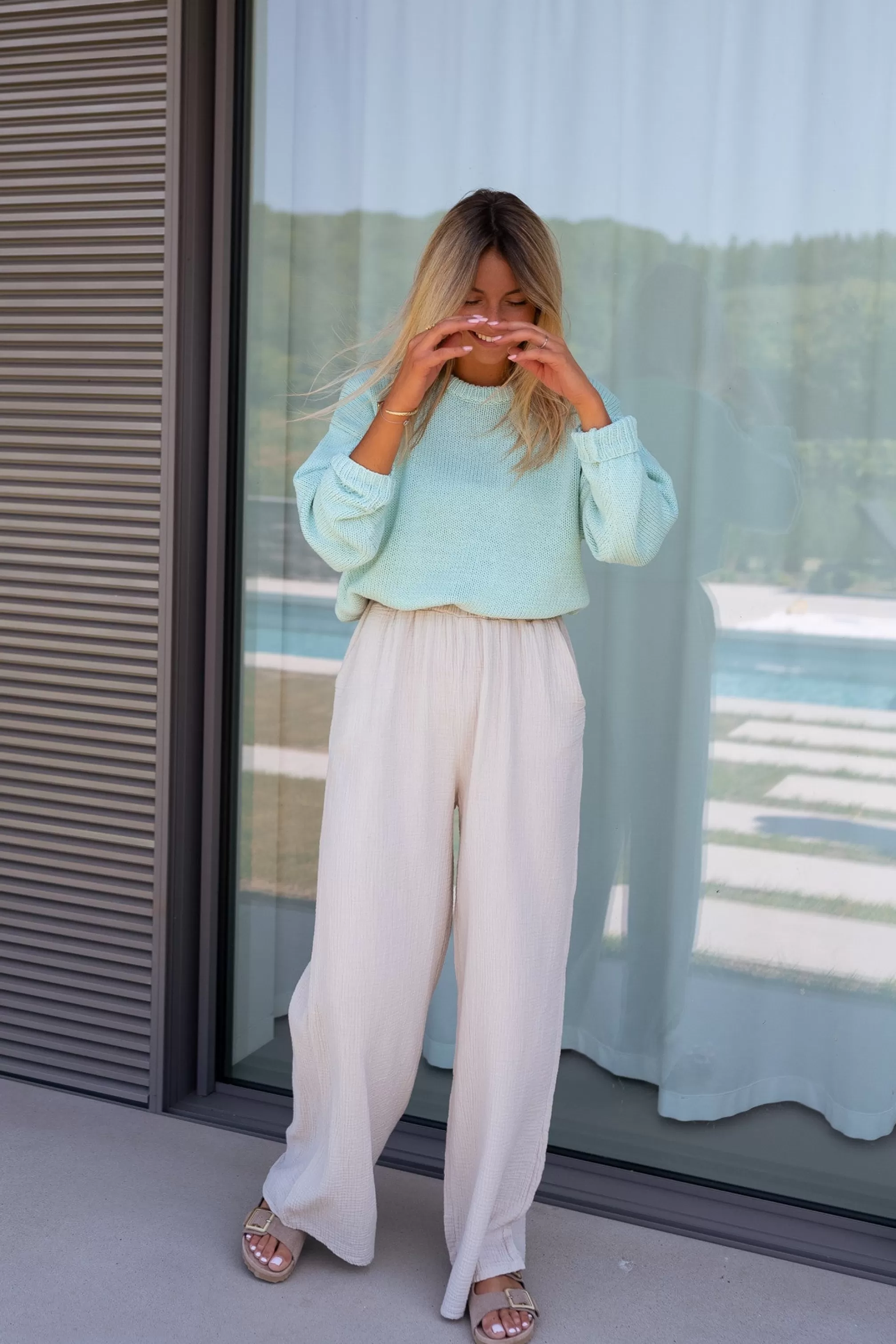 Pants Shiva Beige In CONTON GAUZE | Pants Loose In Cotton | Ready To-Porter Online | -Easy Clothes Cheap