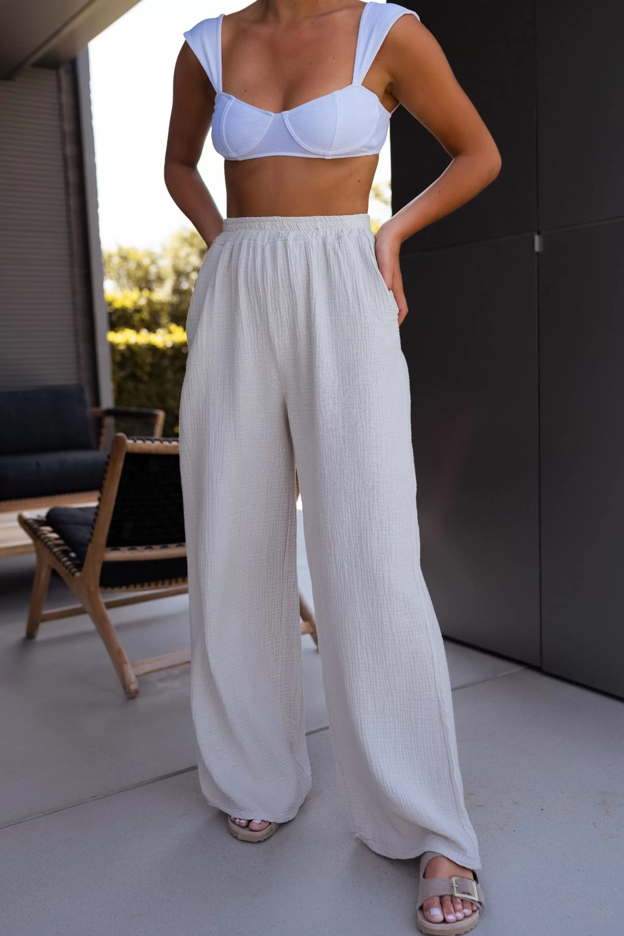 Pants Shiva Beige In CONTON GAUZE | Pants Loose In Cotton | Ready To-Porter Online | -Easy Clothes Cheap