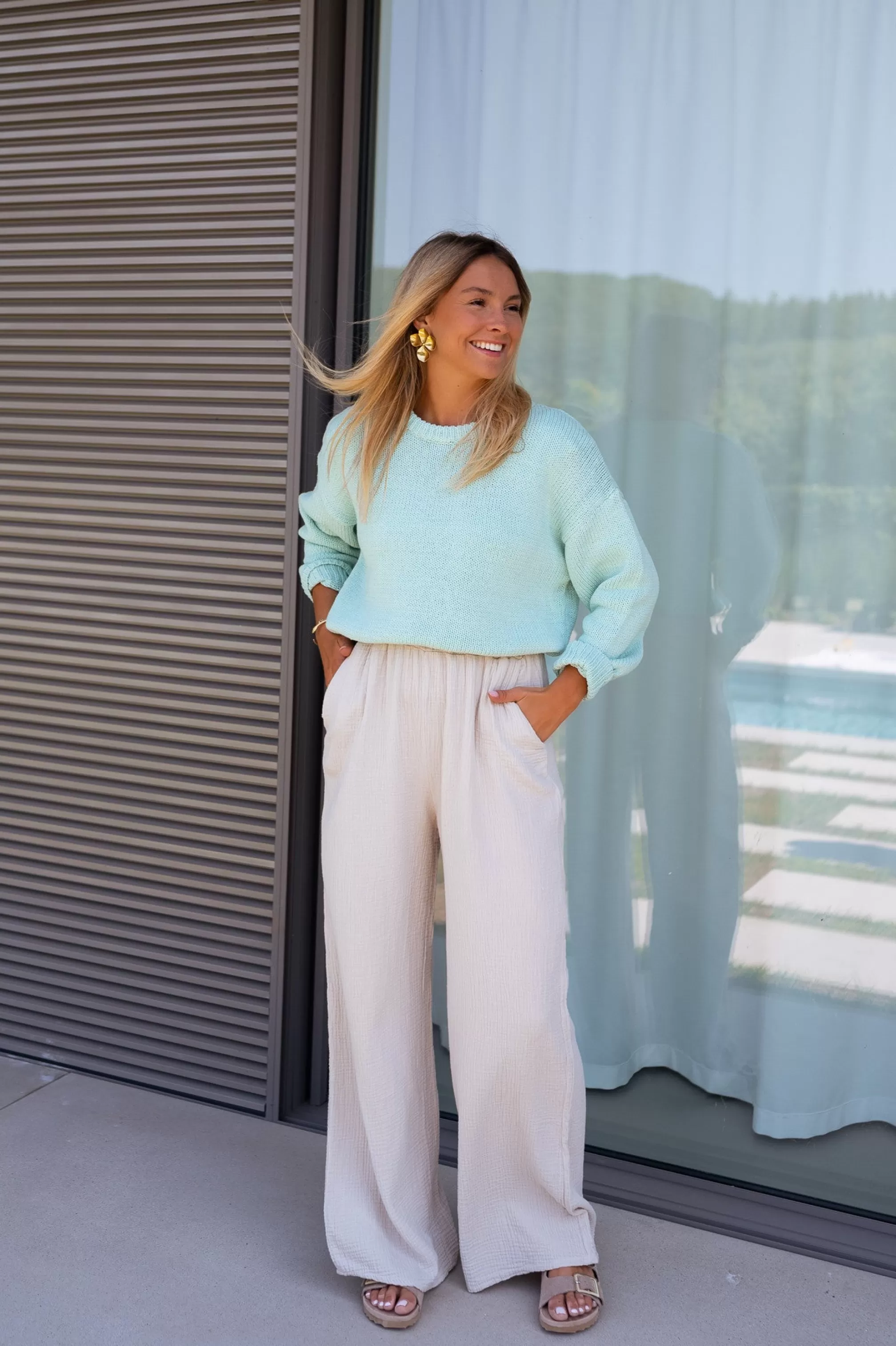 Pants Shiva Beige In CONTON GAUZE | Pants Loose In Cotton | Ready To-Porter Online | -Easy Clothes Cheap