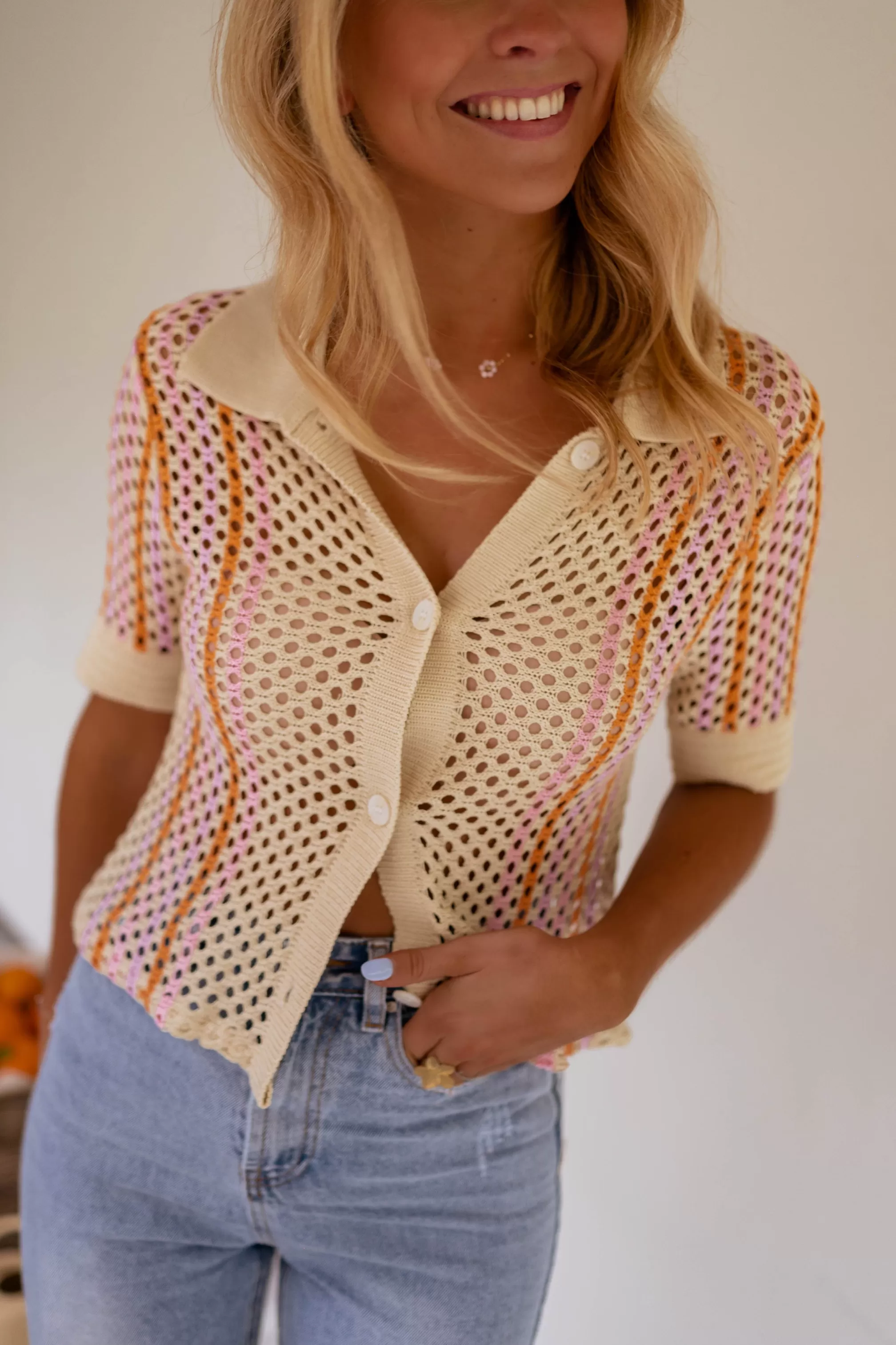 Polo Lison In Crochet Beige | Colorful Polo | Ready To-Porter Online | -Easy Clothes Fashion