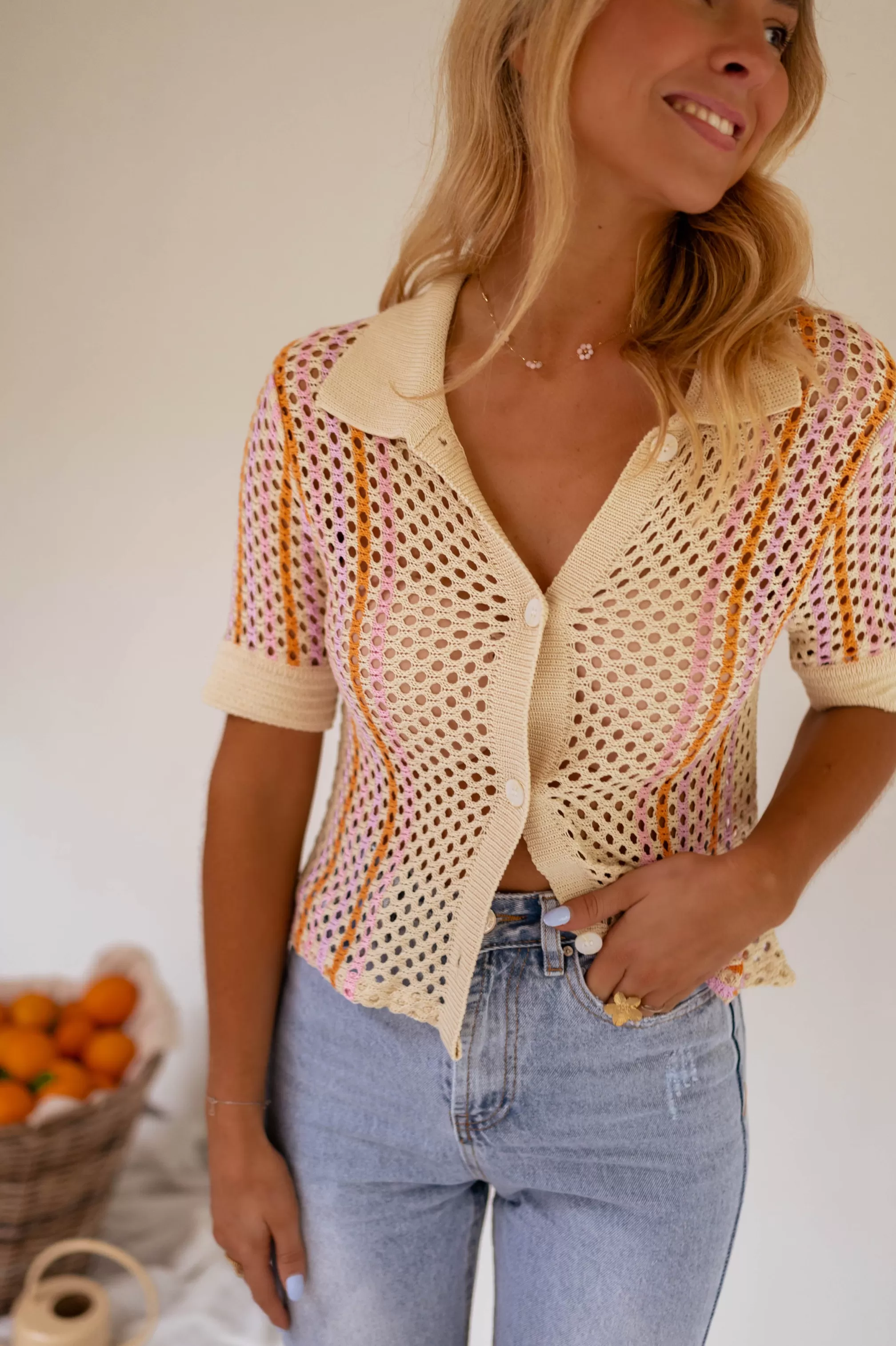 Polo Lison In Crochet Beige | Colorful Polo | Ready To-Porter Online | -Easy Clothes Fashion