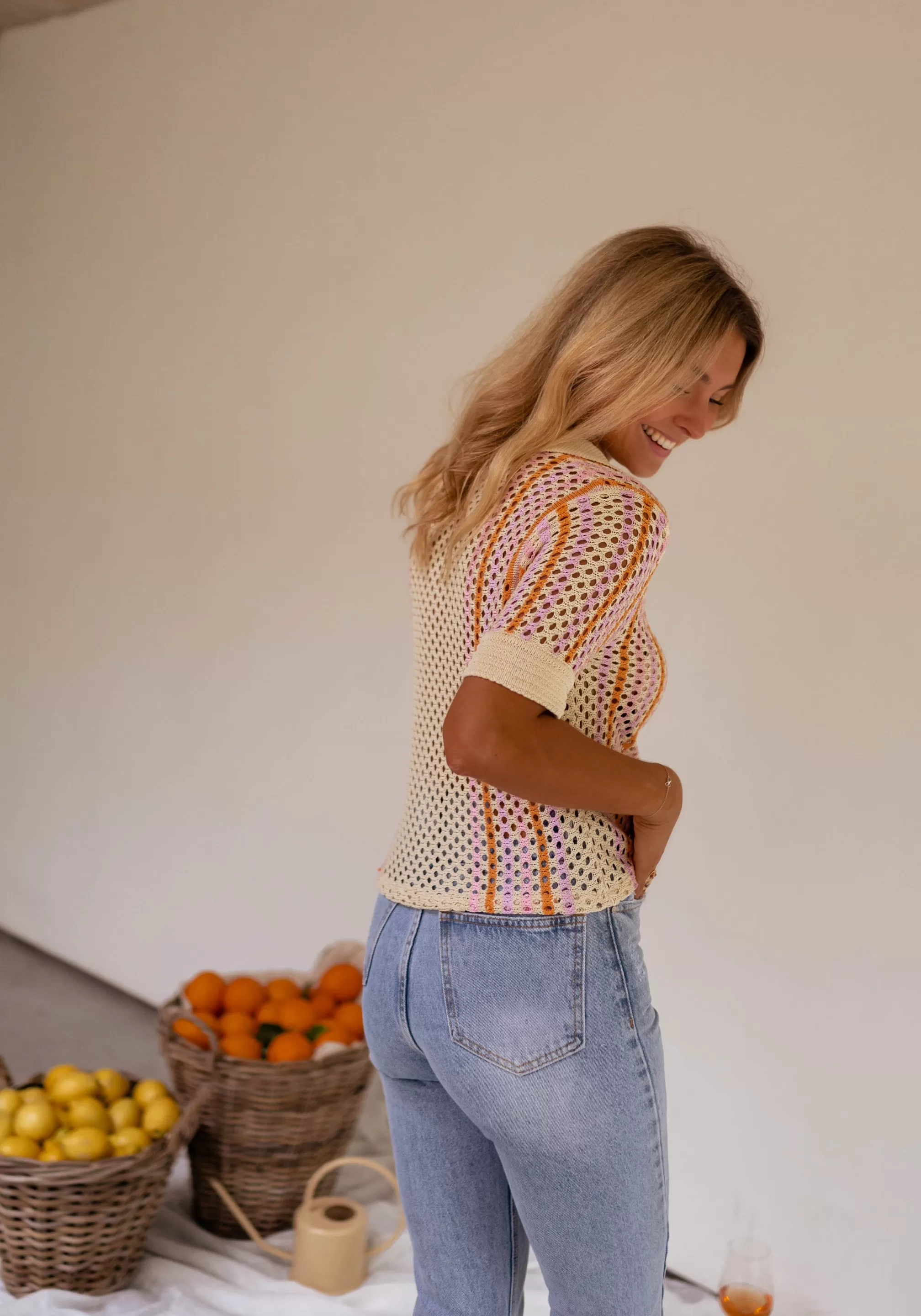 Polo Lison In Crochet Beige | Colorful Polo | Ready To-Porter Online | -Easy Clothes Fashion