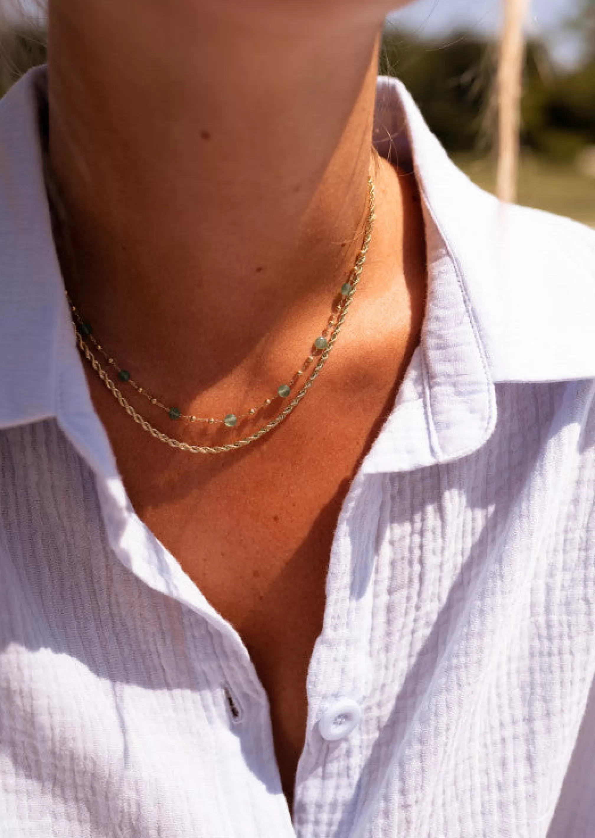 PRUDA Necklace Golden And Green | Double Collar-Rows | Ready To-Porter Online | -Easy Clothes Outlet