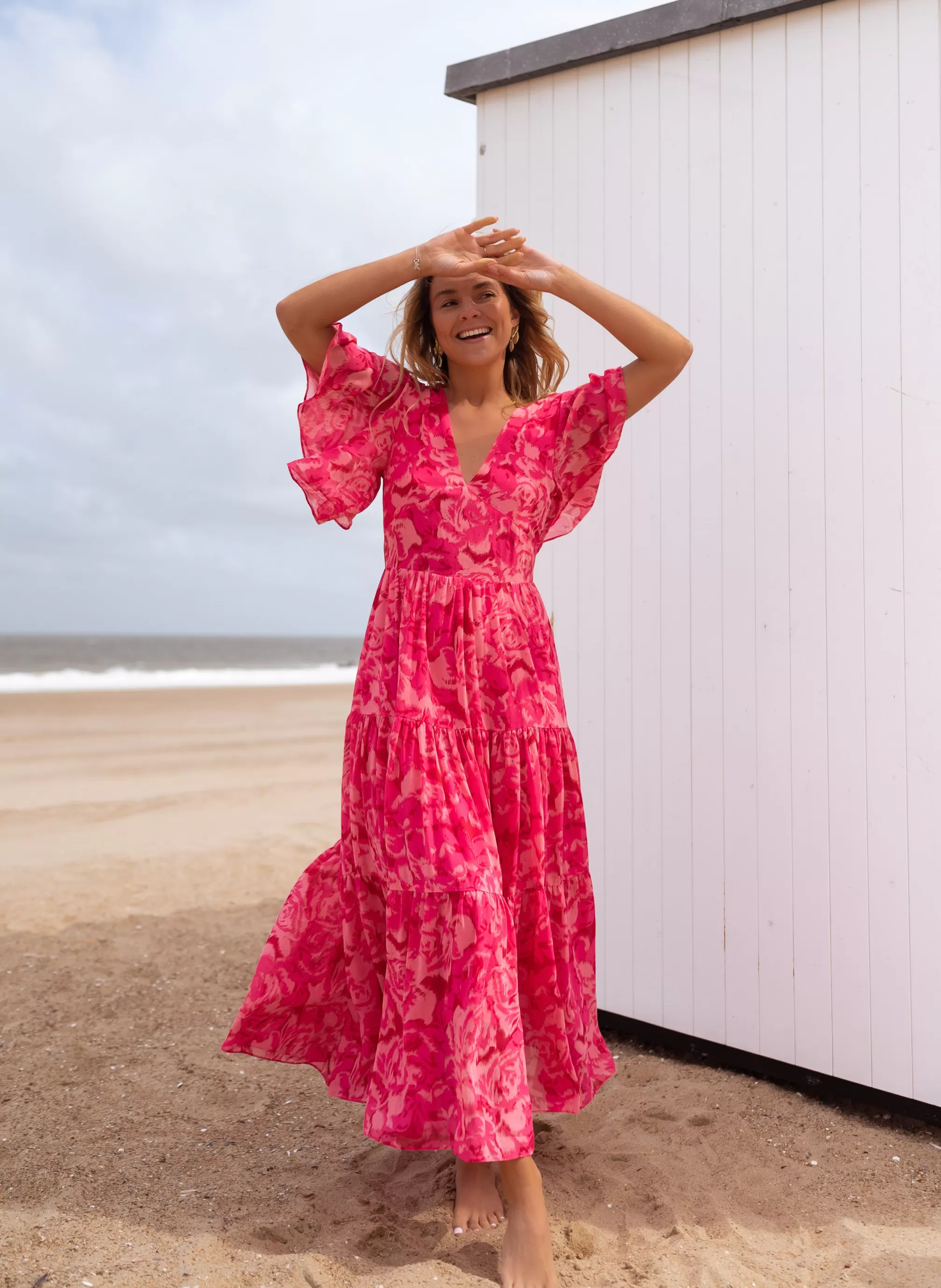 Robe Adama Rose à Motifs | Robe Longue Rose | Prêt-à-porter En Ligne | -Easy Clothes Fashion