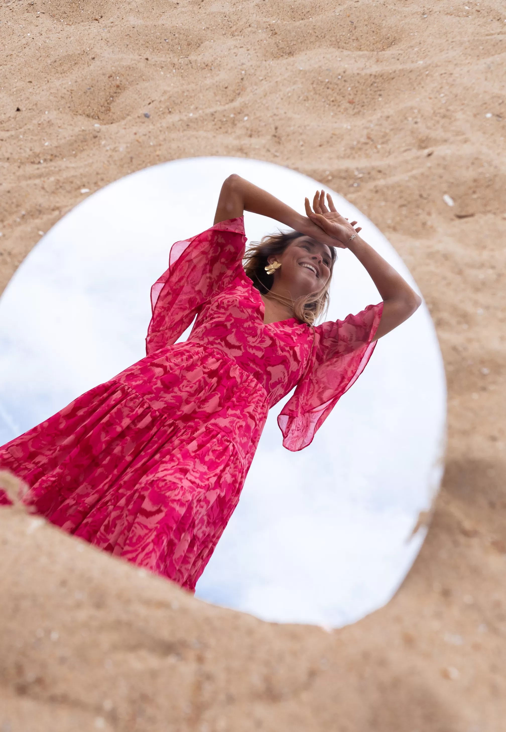 Robe Adama Rose à Motifs | Robe Longue Rose | Prêt-à-porter En Ligne | -Easy Clothes Fashion