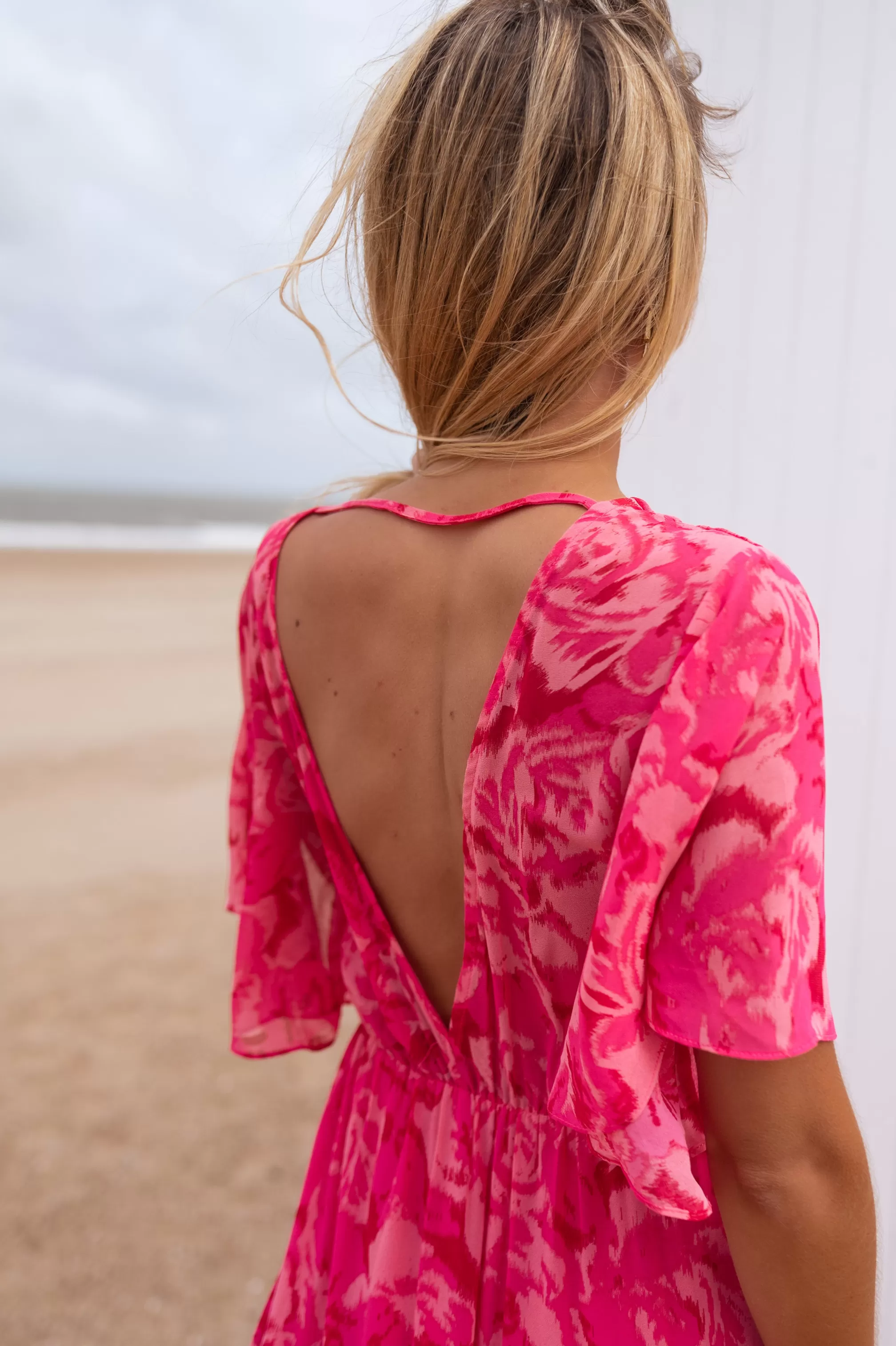 Robe Adama Rose à Motifs | Robe Longue Rose | Prêt-à-porter En Ligne | -Easy Clothes Fashion