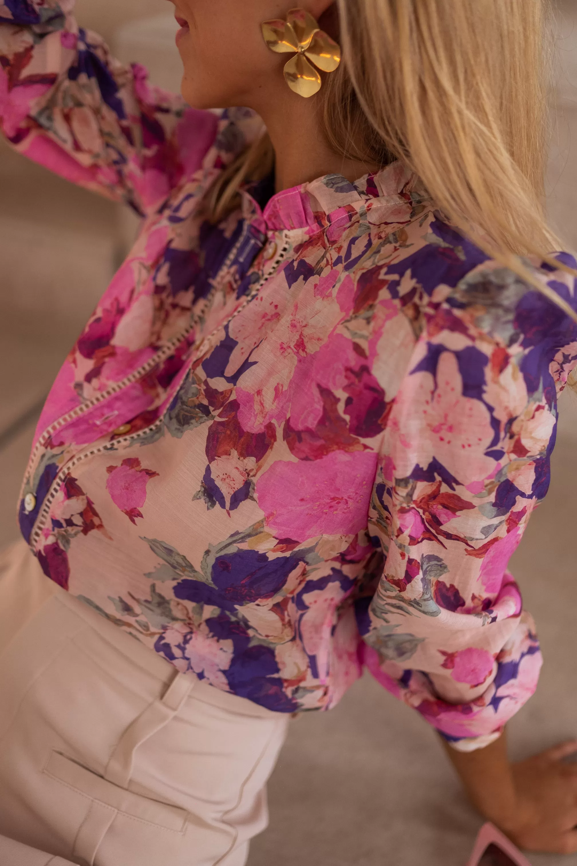 Rory Flower Shirt Purple | Shirt Floral To Shoulder Shoulders | Ready To-Porter Online | -Easy Clothes Shop