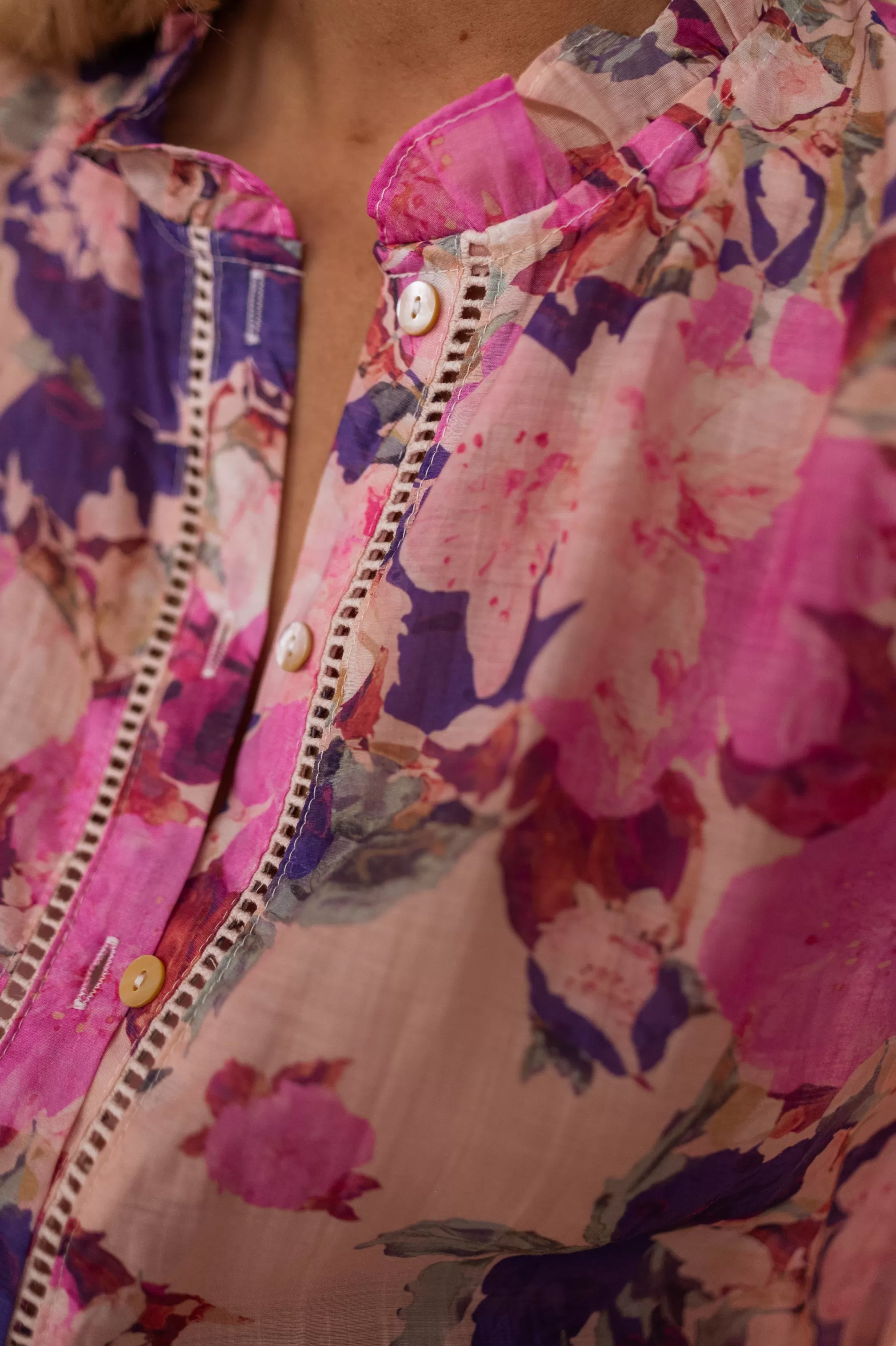 Rory Flower Shirt Purple | Shirt Floral To Shoulder Shoulders | Ready To-Porter Online | -Easy Clothes Shop