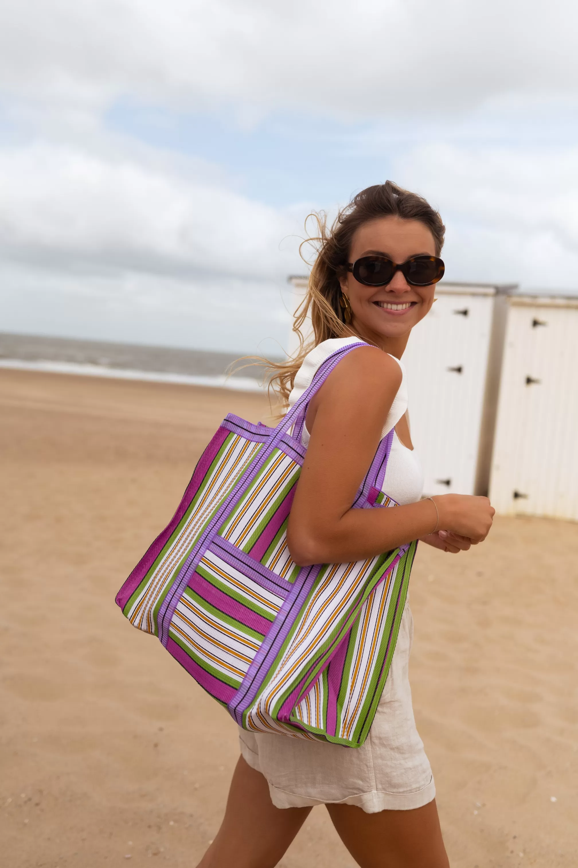 Sac Sevana à Lignes Vert | Sac De Plage Ligné | Prêt-à-porter En Ligne |  -Easy Clothes Online