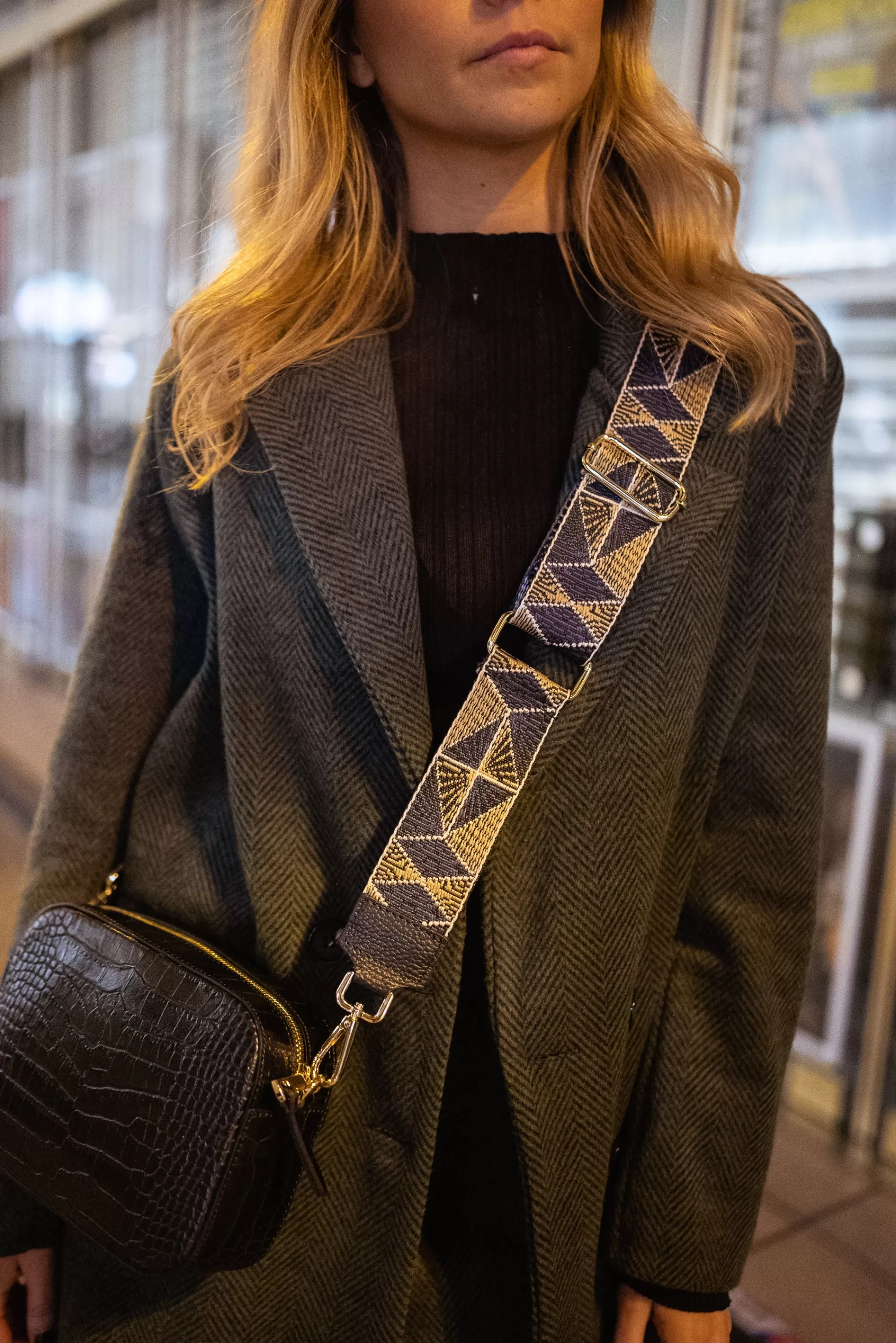 Sangle De Sac Odina Bleu, Beige Et Noir | Sangle Formes Géométriques | Prêt-à-porter En Ligne | -Easy Clothes Cheap