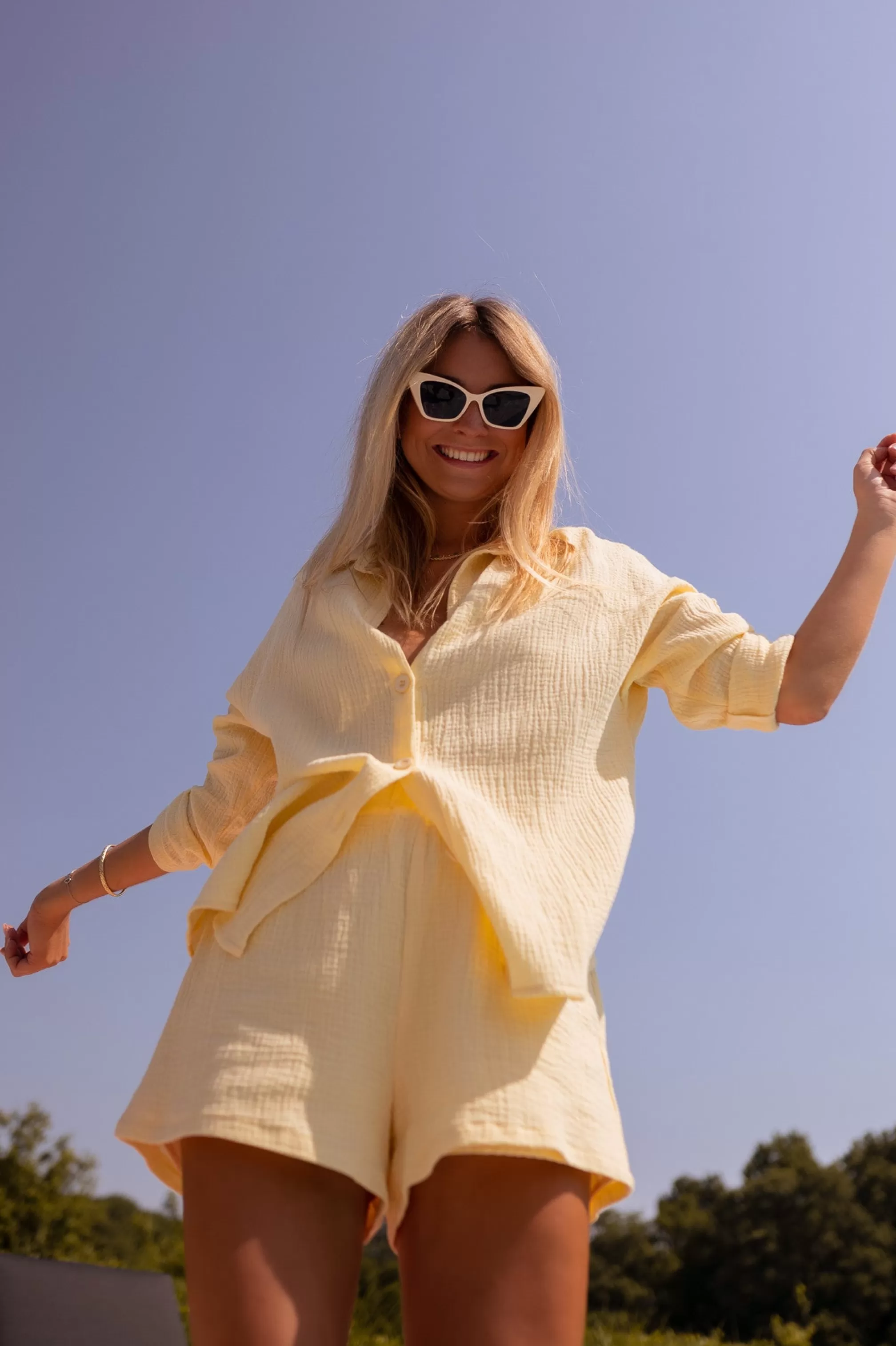 Shorts Dania Yellow In CONTON GAUZE | Shorts Summer Light | Ready To-Porter Online | -Easy Clothes Shop