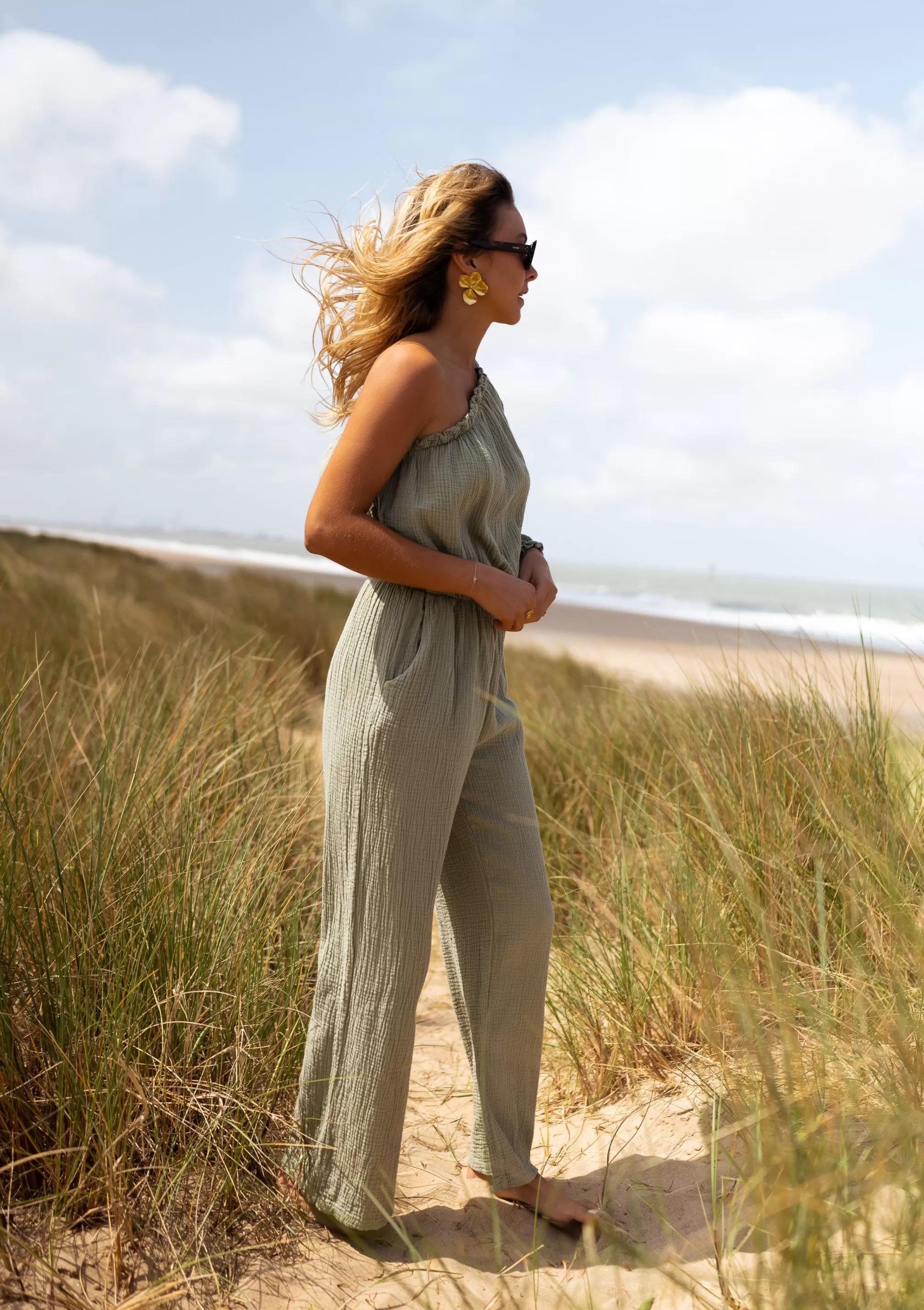 Suit Amadéo Khaki In CONTON GAUZE | Suit UNE SAND | Ready To-Porter Online | -Easy Clothes Sale