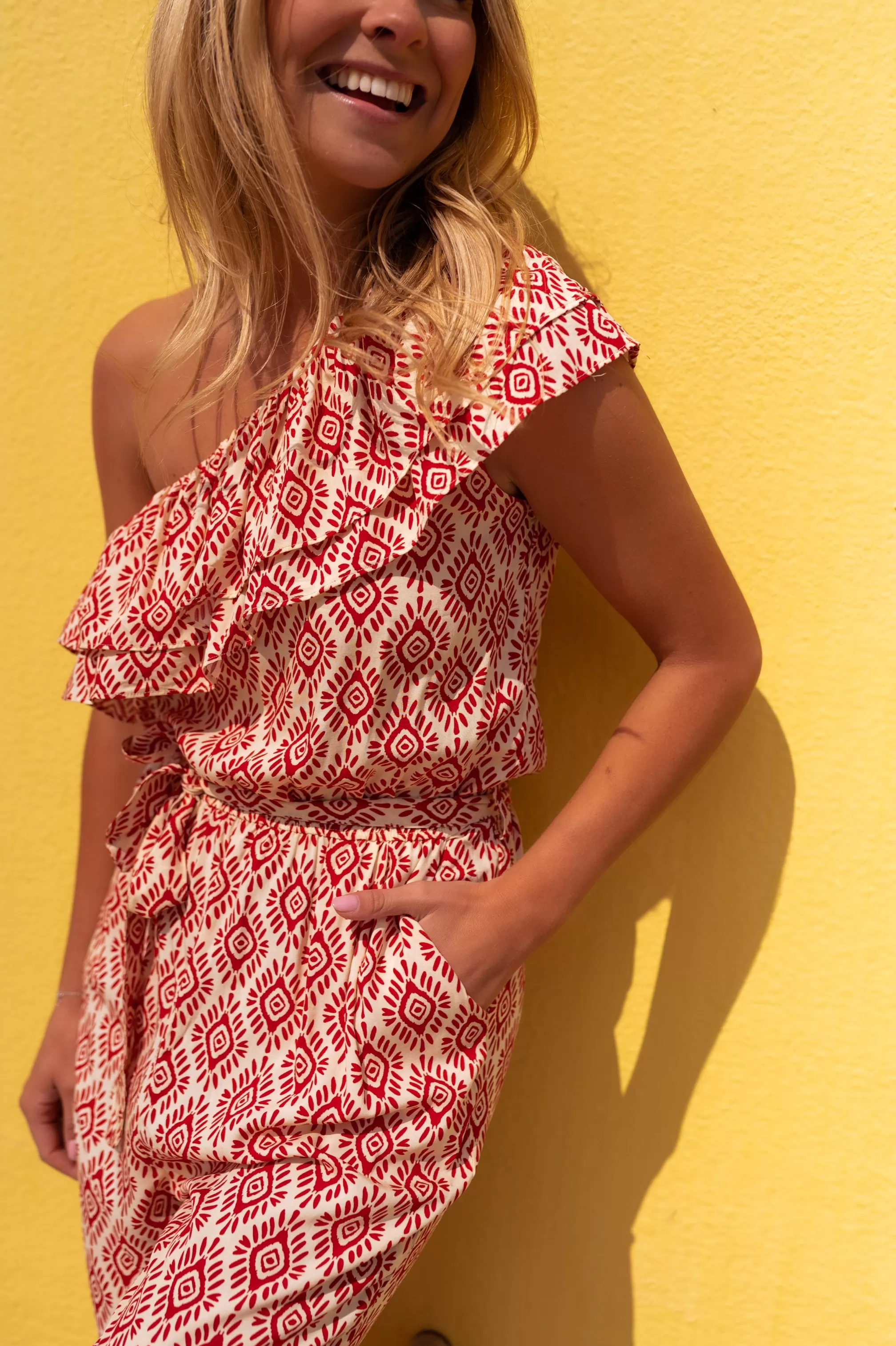 Suit Lara Patterned Red | Suit Has Ruffles | Ready To-Porter Online | -Easy Clothes Hot