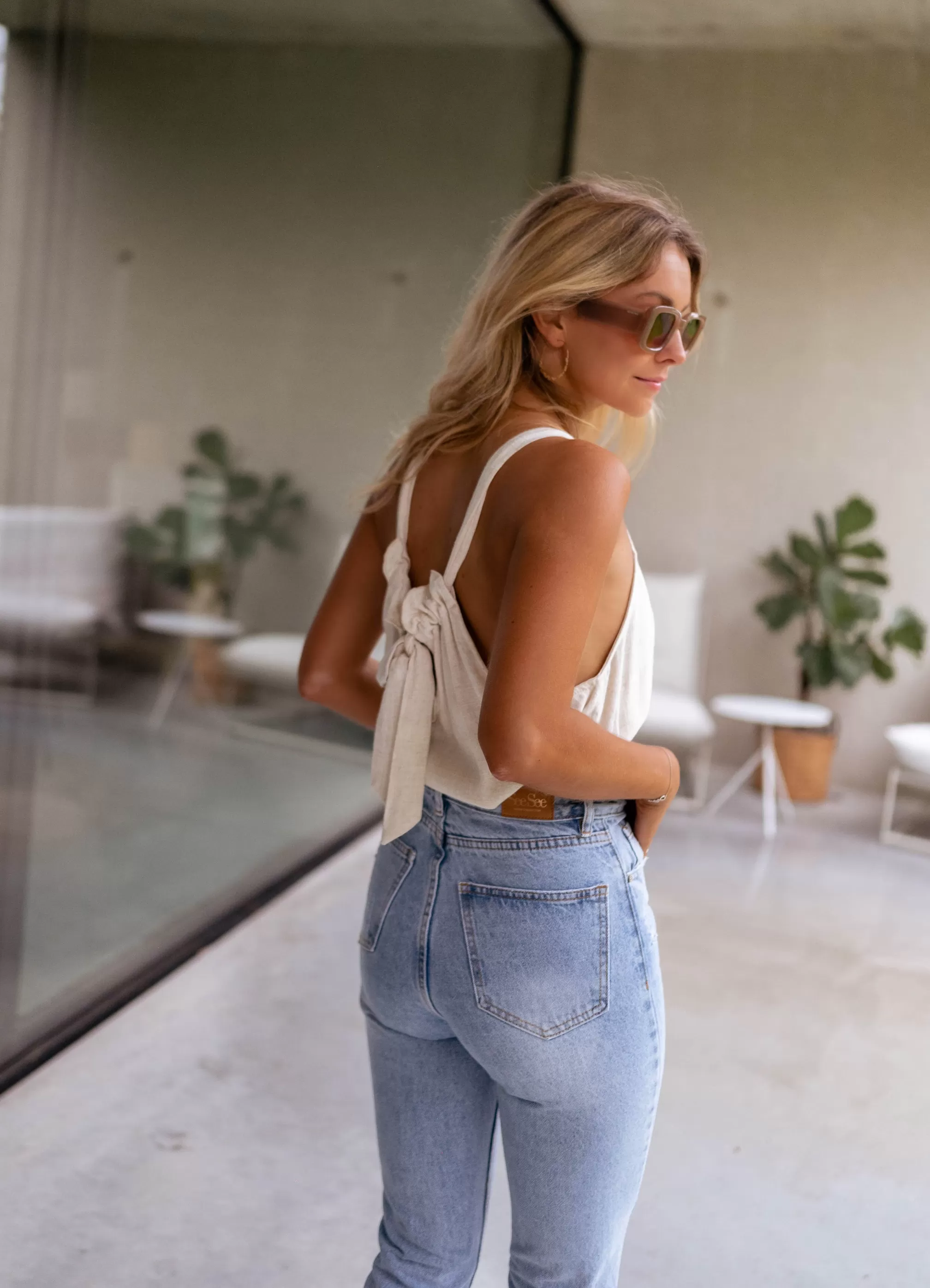 Top Miranda Beige Linen | Tied Top Linen | Ready To-Porter Online | -Easy Clothes New