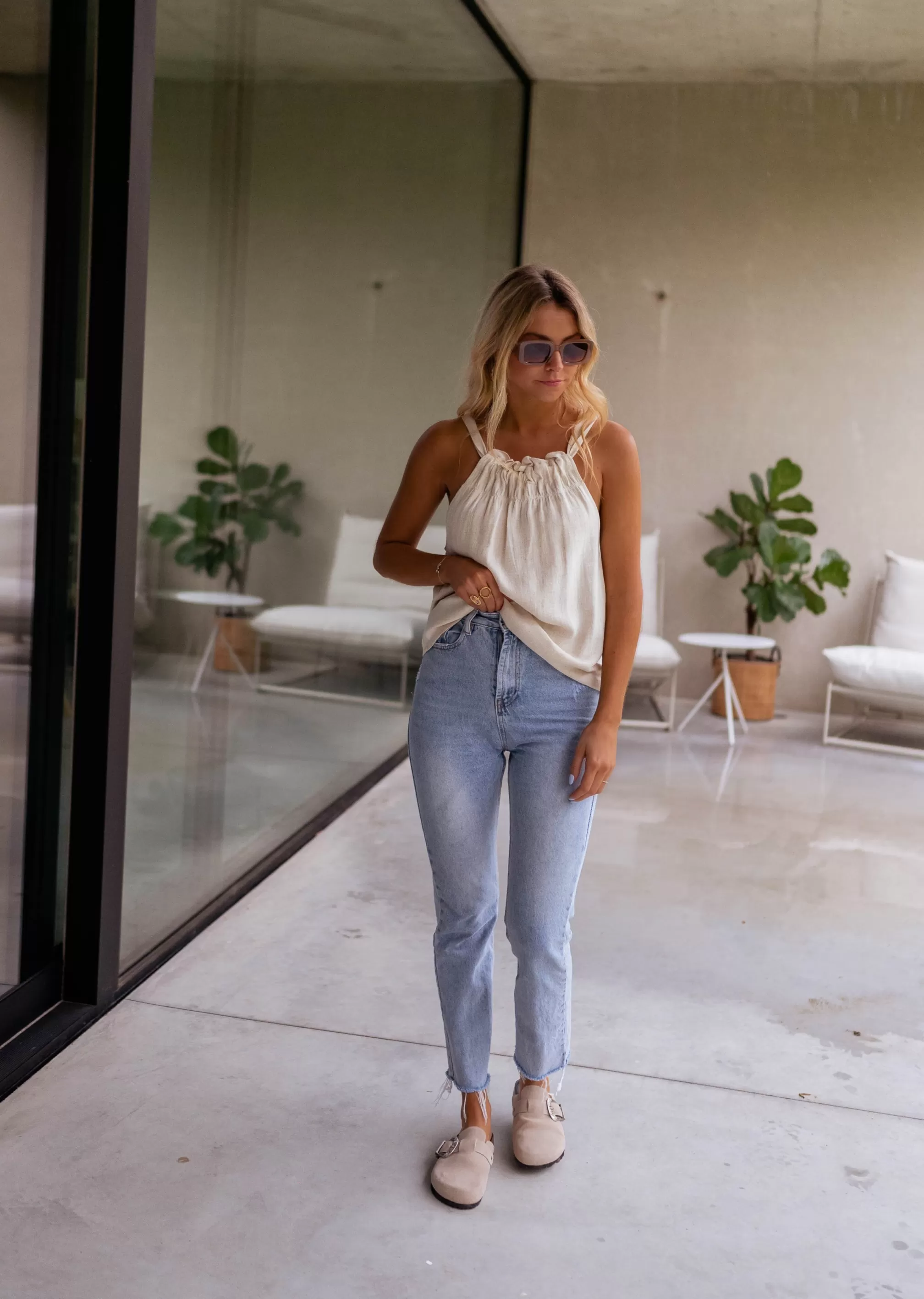 Top Miranda Beige Linen | Tied Top Linen | Ready To-Porter Online | -Easy Clothes New