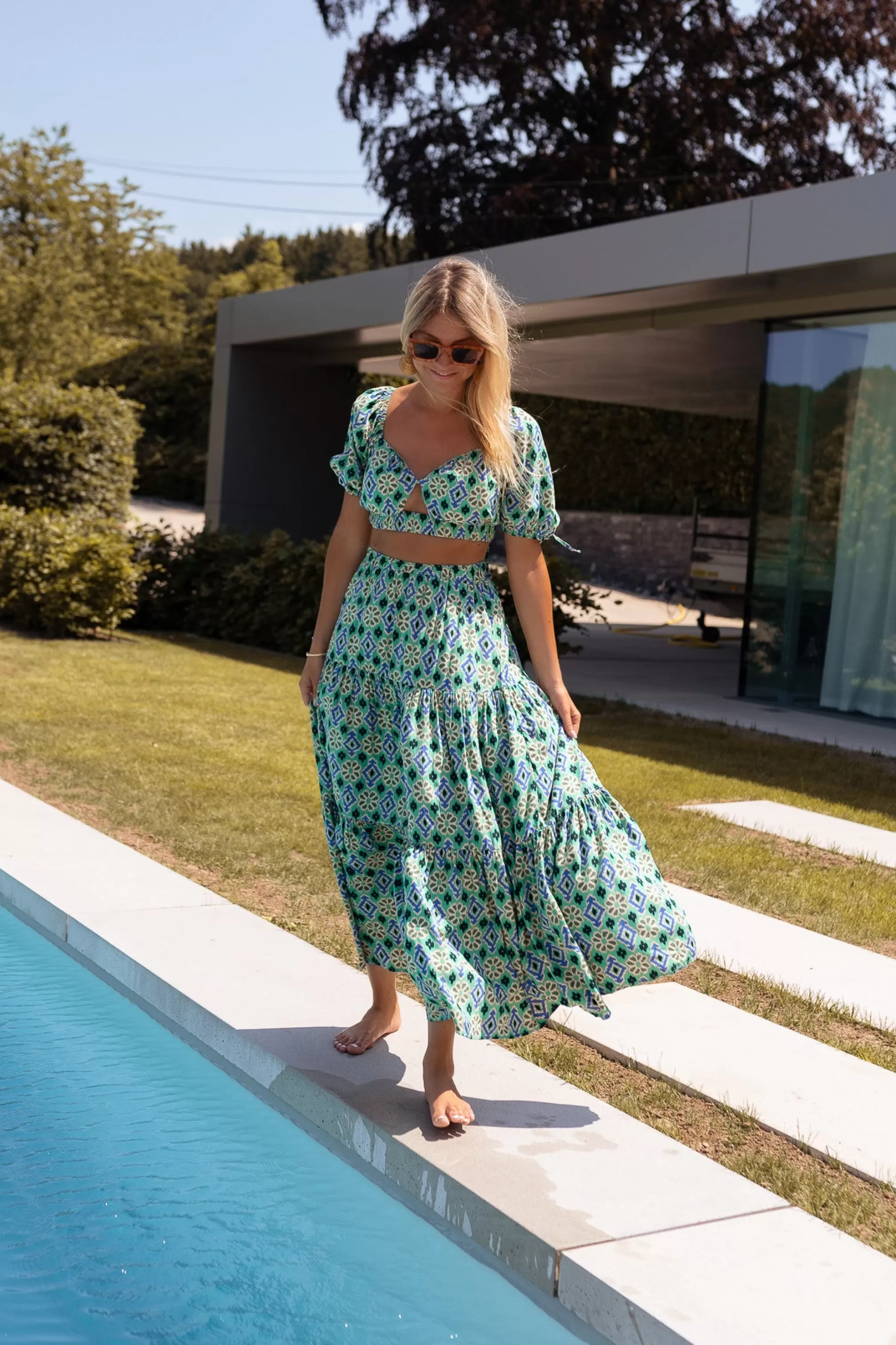 Top Vanessa Green Patterned | Top Back Open | Ready To-Porter Online | -Easy Clothes Online