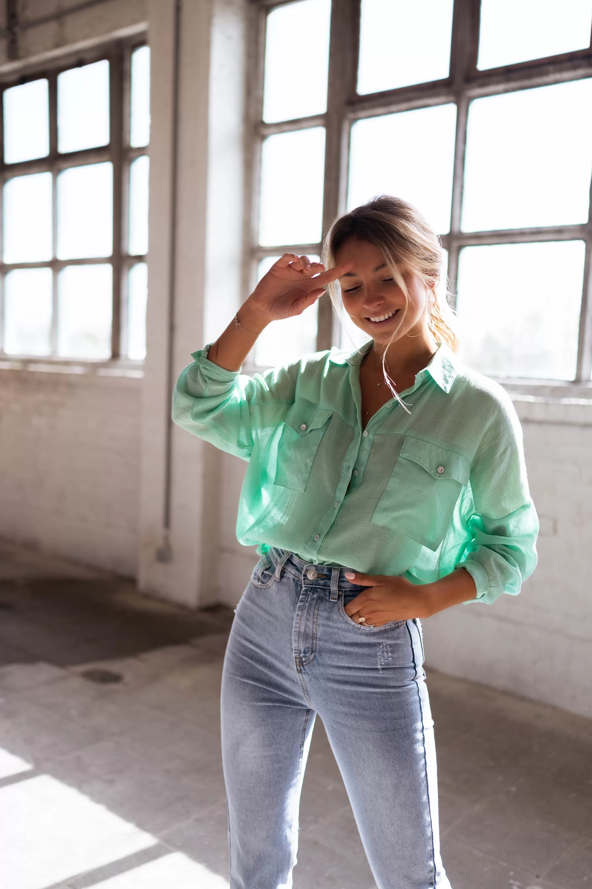 Water Green Sasou Shirt | Transparent Woman Shirt | Ready To-Porter Online | -Easy Clothes Sale