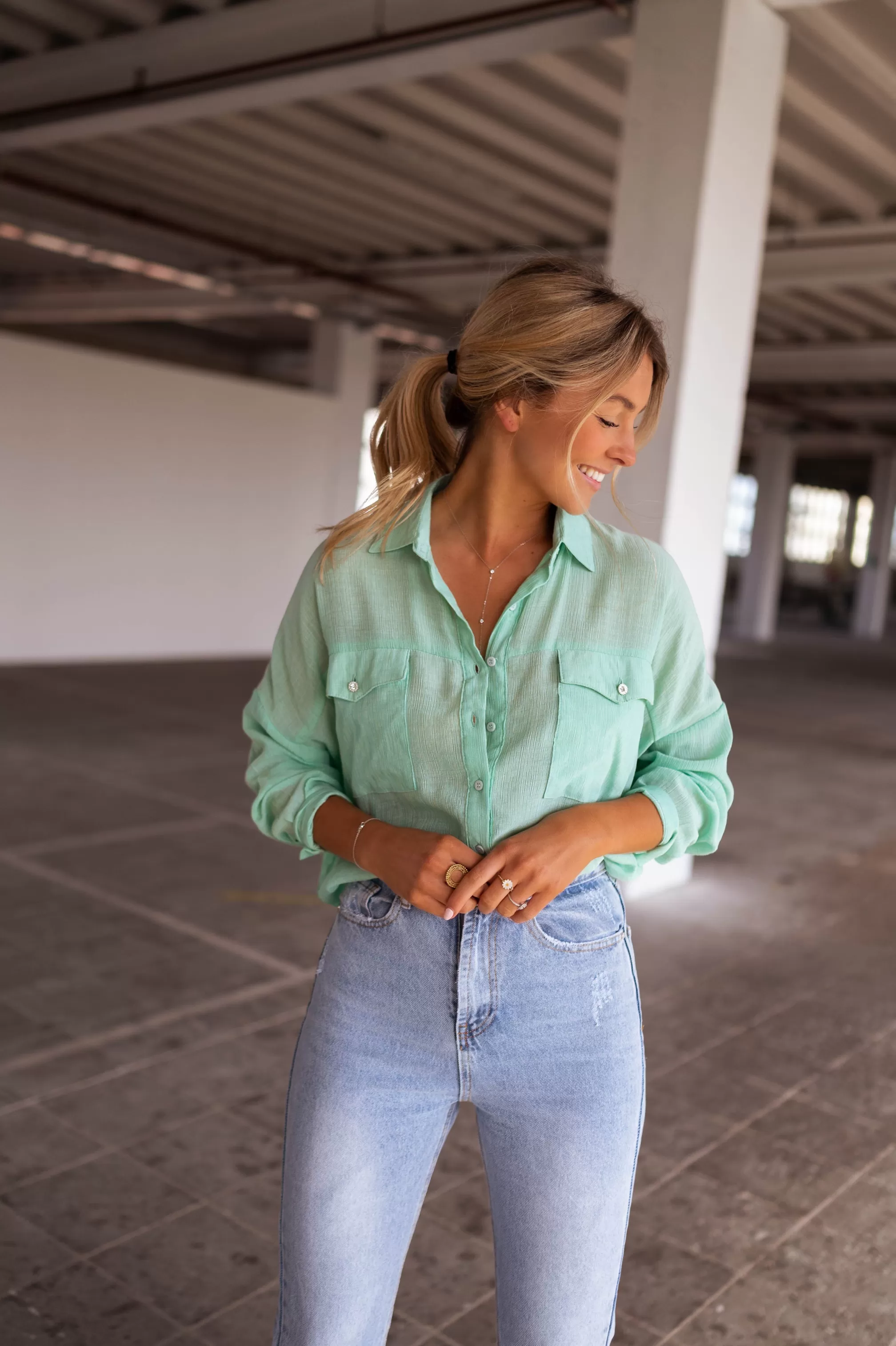 Water Green Sasou Shirt | Transparent Woman Shirt | Ready To-Porter Online | -Easy Clothes Sale